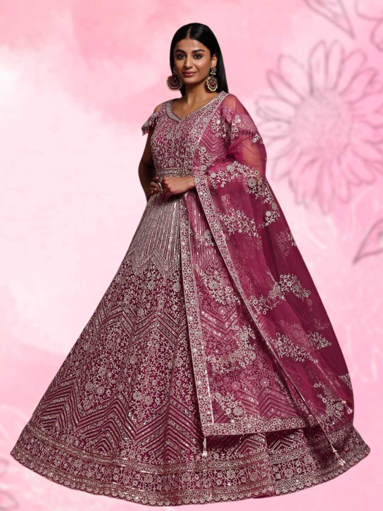 Embellished Magenta Bridal Dress